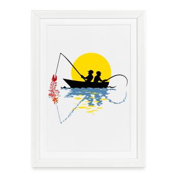 Angler in a boat - Framed poster (27 × 37 cm) - white - Front