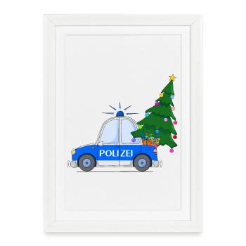 Voiture de police Noël Arbre de Noël Bleu - Affiche encadrée (27 × 37 cm) - blanc - Devant