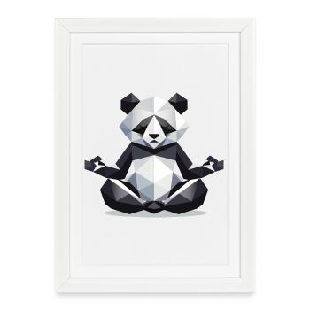 Panda Géométrique Ours En Méditation - Affiche encadrée (27 × 37 cm) - blanc - Devant