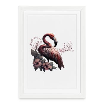 L’élégance tropicale, le flamenco au crépuscule. - Affiche encadrée (27 × 37 cm) - blanc - Devant