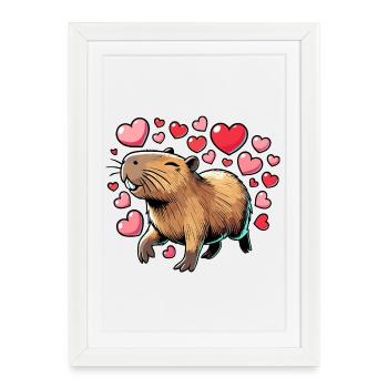 Capybara Love - Design mignon et charmant - Affiche encadrée (27 × 37 cm) - blanc - Devant