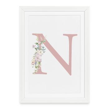 N Monogramme, Floral, Personnalisable - Affiche encadrée (27 × 37 cm) - blanc - Devant