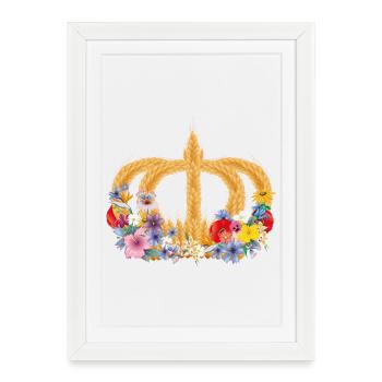 Crown of wheat with flowers – symbol of nature and harvest - Framed poster (27 × 37 cm) - white - Front