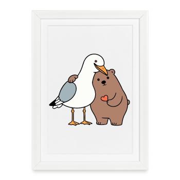 North Sea Seagull Brown Bear Friendship Love Lean - Framed poster (27 × 37 cm) - white - Front