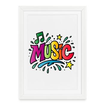 Musique – Typographie colorée avec symbole de note - Affiche encadrée (27 × 37 cm) - blanc - Devant