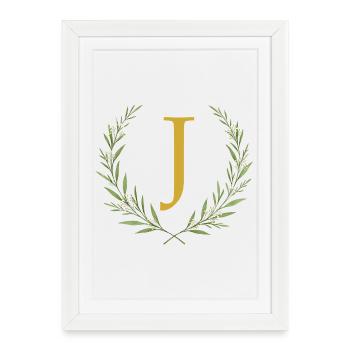 J Monogram, Couronne d’eucalyptus, Personnalisable - Affiche encadrée (27 × 37 cm) - blanc - Devant