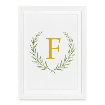 F Monogram, Couronne d’eucalyptus, Personnalisable - Affiche encadrée (27 × 37 cm) - blanc - Devant