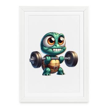 Cool Turtle Dumbbell Weightlifter Cartoon - Framed poster (27 × 37 cm) - white - Front