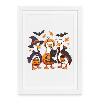 Mignon Halloween Canard Famille En Costumes - Affiche encadrée (27 × 37 cm) - blanc - Devant