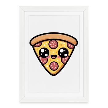 Tranche de pizza mignonne de dessin animé - Affiche encadrée (27 × 37 cm) - blanc - Devant