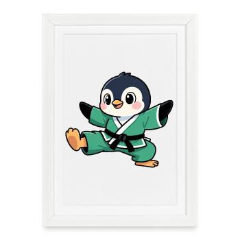 Cute Penguin Karate Comic Kids Martial Arts - Framed poster (27 × 37 cm) - white - Front