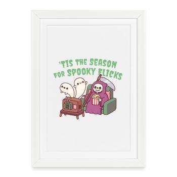 Cute Grim Reaper Tis The Season For Spooky Flicks - Framed poster (27 × 37 cm) - white - Front