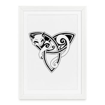 Chat noir et symbole celte - Affiche encadrée (27 × 37 cm) - blanc - Devant