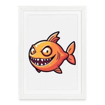 Piranha Poisson Halloween Zombie - Affiche encadrée (27 × 37 cm) - blanc - Devant