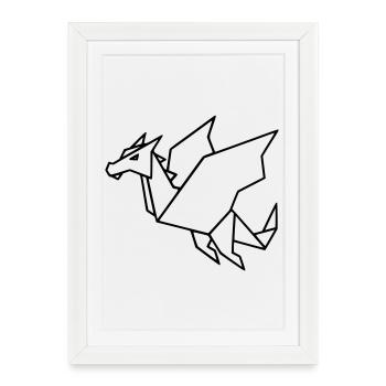 Origami Dragon | Japanese Folding Art Vector - Framed poster (27 × 37 cm) - white - Front