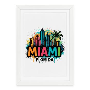 Miami Skyline Graffiti - Affiche encadrée (27 × 37 cm) - blanc - Devant