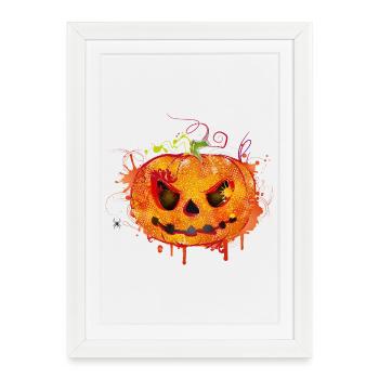 Spooky Halloween pumpkin in graffiti style - Framed poster (27 × 37 cm) - white - Front
