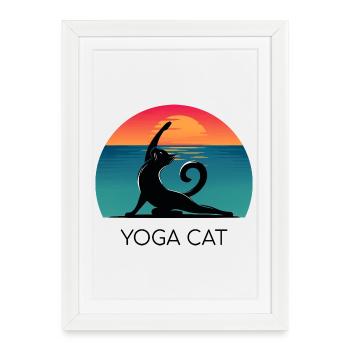 Yoga Cat – Un design décontracté pour les fans de chats - Affiche encadrée (27 × 37 cm) - blanc - Devant
