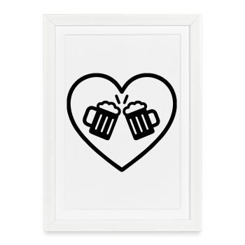 Bière équipe coeur amis Cheers Cadeau de fête - Affiche encadrée (27 × 37 cm) - blanc - Devant