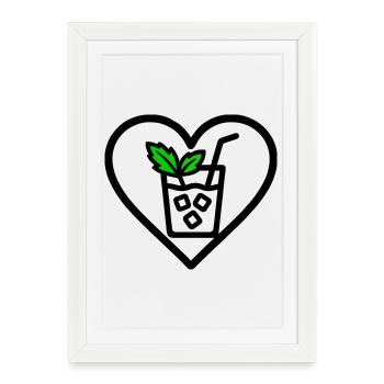 Mojito Heart Cocktail Menthe Boisson d’été - Affiche encadrée (27 × 37 cm) - blanc - Devant