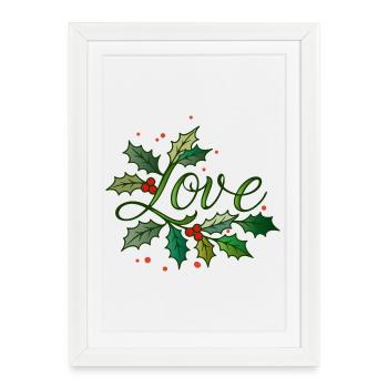 Love lettering with Christmas holly - Framed poster (27 × 37 cm) - white - Front