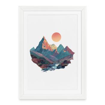 Surreal Mountain Landscape – Colorful Nature Art - Framed poster (27 × 37 cm) - white - Front