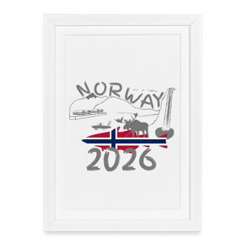 Norway 2026 Pollack with Mountains and Moose Fishing - Framed poster (27 × 37 cm) - white - Front