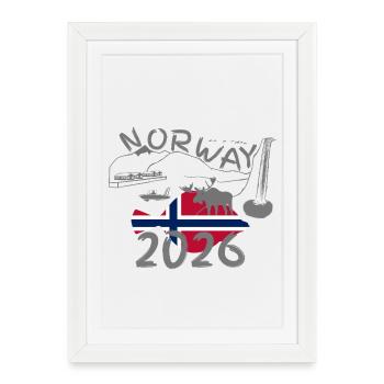 Norvège 2026 Plaice avec montagnes et pêche à l’orignal - Affiche encadrée (27 × 37 cm) - blanc - Devant