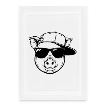 Un cochon cool avec la casquette et les lunettes de soleil - Affiche encadrée (27 × 37 cm) - blanc - Devant