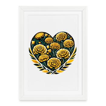 Golden Floral Heart on Black - Framed poster (27 × 37 cm) - white - Front