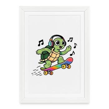 Tortue fun sur Skate Arc-en-Ciel - Affiche encadrée (27 × 37 cm) - blanc - Devant