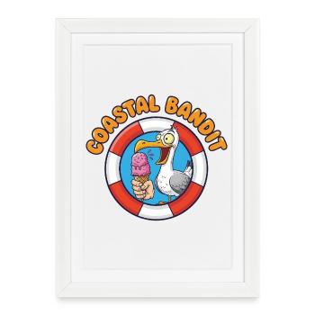 Mouette bandit côtière vole la glace - Affiche encadrée (27 × 37 cm) - blanc - Devant