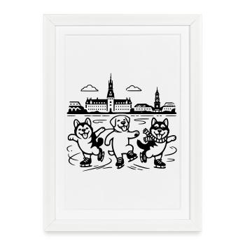 Art de lignes mimaliste du patinage artistique - Affiche encadrée (27 × 37 cm) - blanc - Devant