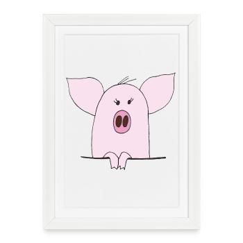 Cuddly Pink Pig Cartoon - Framed poster (27 × 37 cm) - white - Front