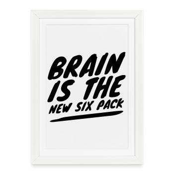 Le cerveau est le nouveau pack de six - Humour intelligent - Affiche encadrée (27 × 37 cm) - blanc - Devant