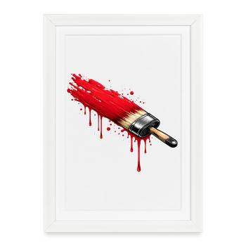 Pinceau avec de la peinture rouge dans un style graffiti - Affiche encadrée (27 × 37 cm) - blanc - Devant