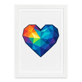 Coeur Low Poly - Amour - Saint-Valentin - Affiche encadrée (27 × 37 cm) - blanc - Devant