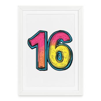 16 Nombre Coloré - Affiche encadrée (27 × 37 cm) - blanc - Devant