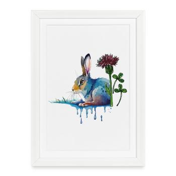Lapin coloré avec trèfle - Affiche encadrée (27 × 37 cm) - blanc - Devant