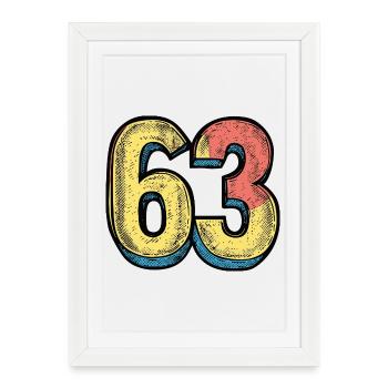 63 chiffres colorés - Affiche encadrée (27 × 37 cm) - blanc - Devant