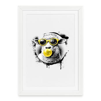 Pop Art Sheep – Halftone with Neon Sunglasses - Framed poster (27 × 37 cm) - white - Front