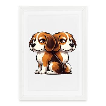 Amis de dessins animés Beagle mignons - Affiche encadrée (27 × 37 cm) - blanc - Devant