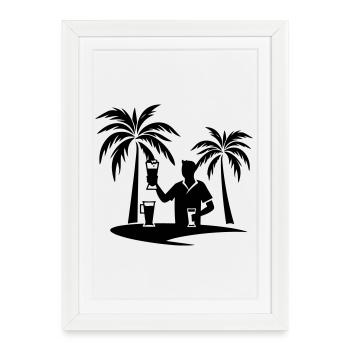 Silhouette de plage de palmiers de vacances - Affiche encadrée (27 × 37 cm) - blanc - Devant