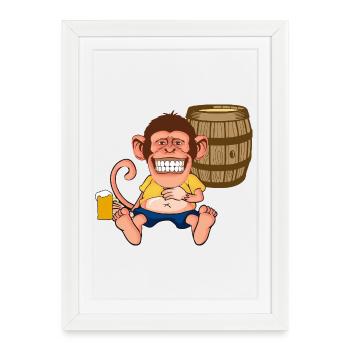 Graphisme rétro de bande dessinée dessin animé Drôle de Singe Singe - Affiche encadrée (27 × 37 cm) - blanc - Devant