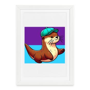 loutre - Affiche encadrée (27 × 37 cm) - blanc - Devant