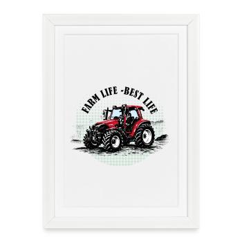 Farm Vibes – Red Tractor Rétro Halftone - Affiche encadrée (27 × 37 cm) - blanc - Devant