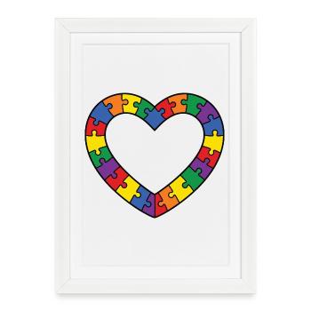 Motif du cœur du puzzle de l’autisme - Affiche encadrée (27 × 37 cm) - blanc - Devant