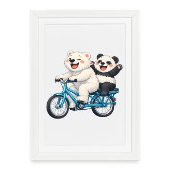 Two teddy bears on a bicycle - Framed poster (27 × 37 cm) - white - Front