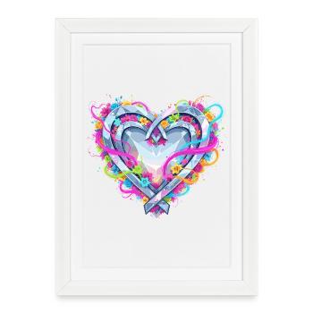 Cœur fleuri coloré avec des vrilles en forme d’arc - Affiche encadrée (27 × 37 cm) - blanc - Devant