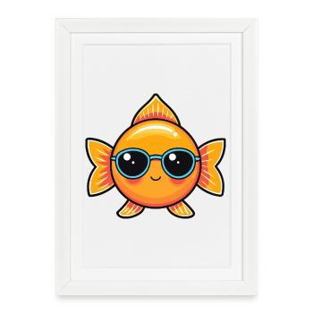 Poisson rétro Lunettes Bleues - Affiche encadrée (27 × 37 cm) - blanc - Devant